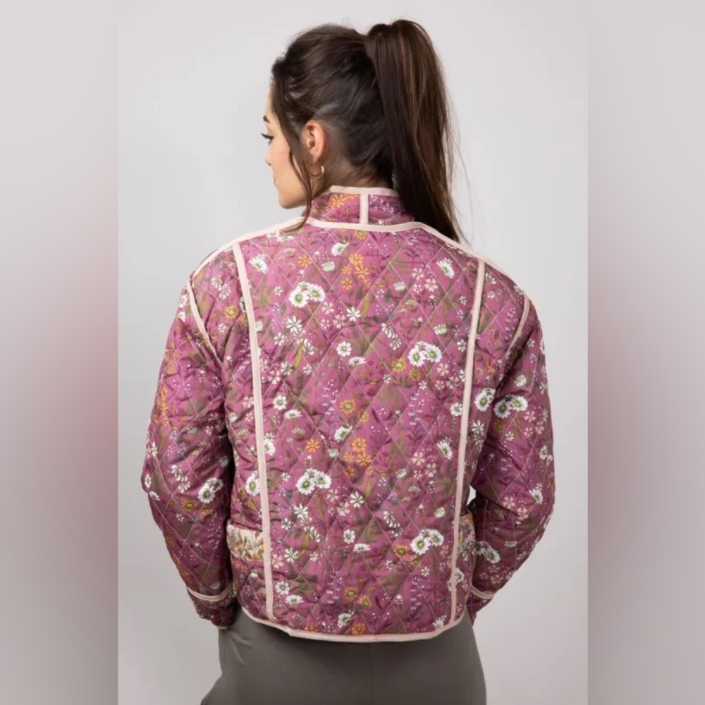 Simply Southern Quilted Floral Jacket Reversible Pink/Tan Sz XL - Picture 3 of 10